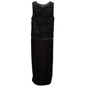 SCOTT McCLINTOCK Vintage 80s Maxi Column Dress Gown Black Velvet Burnout Beaded